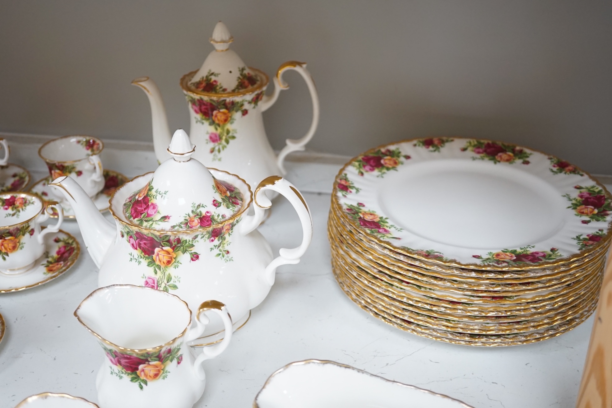 Royal Albert Old Country Roses, part dinner, tea and coffee service. Condition - mostly good